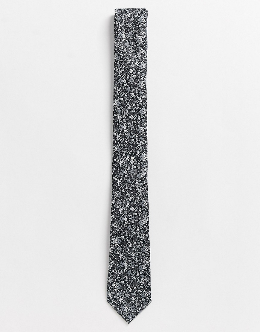 фото Черный галстук с цветочным принтом river island