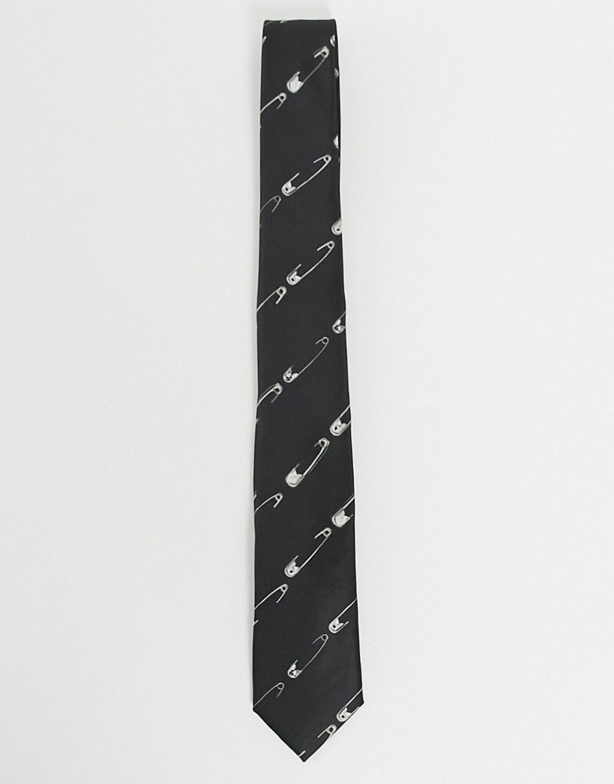 фото Черный галстук в полоску в виде английских булавок twisted tailor-черный цвет