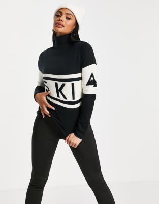 Лыжи & Сноуборд  Asos Черный горнолыжный джемпер с высоким воротником и надписью Threadbare-Черный цвет