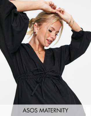  Черный хлопковый топ-кимоно с завязкой на талии ASOS DESIGN Maternity-Бесцветный