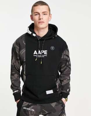 фото Черный худи с камуфляжными вставками от комплекта aape by a bathing ape-черный цвет aape by a bathing ape®