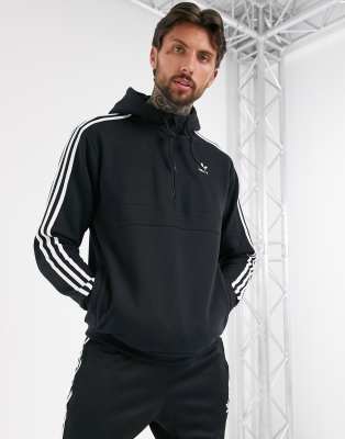 фото Черный худи с молнией и 3 полосками adidas originals