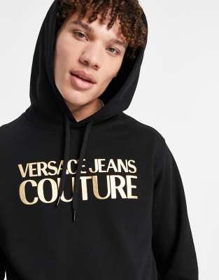 фото Черный худи с золотистым логотипом на груди versace jeans couture-черный цвет