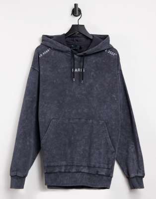 Худи и свитшоты Черный худи в стиле oversized с эффектом кислотной стирки и принтом Paris ASOS DESIGN-Черный цвет