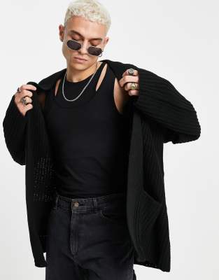  Черный кардиган в рубчик в стиле oversized ASOS DESIGN-Черный цвет