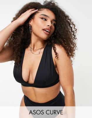 фото Черный комбинируемый бикини-топ со сборками asos design asos curve