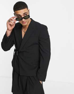  Черный короткий пиджак узкого кроя ASOS DESIGN-Черный цвет