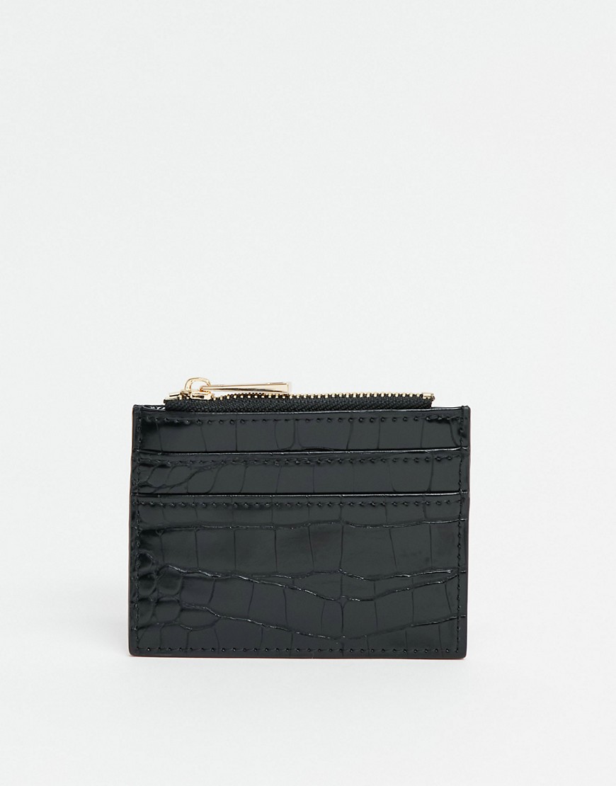 фото Черный кошелек для мелочи и платиковых карт с фактурой под кожу крокодила asos design-сиреневый
