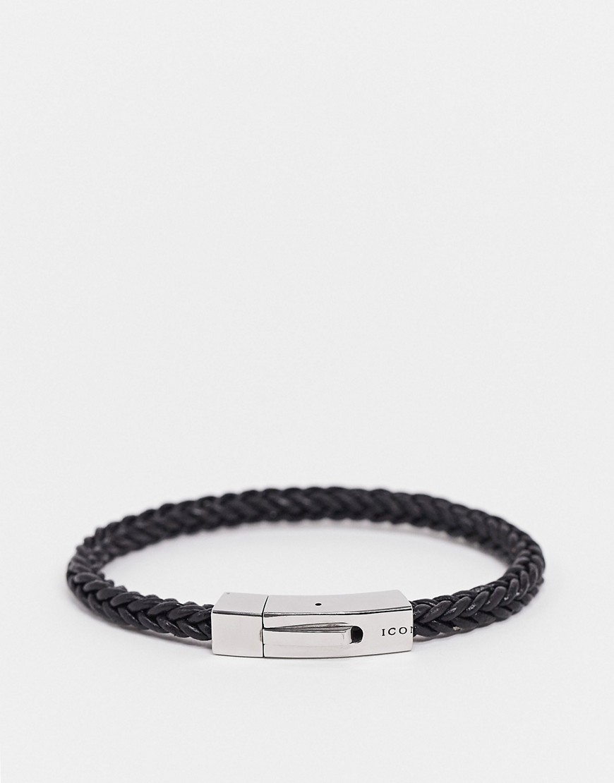 фото Черный кожаный браслет с застежкой из нержавеющей стали icon brand