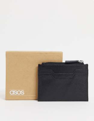 Кошельки Черный кожаный кошелек для карт на молнии ASOS DESIGN-Черный цвет