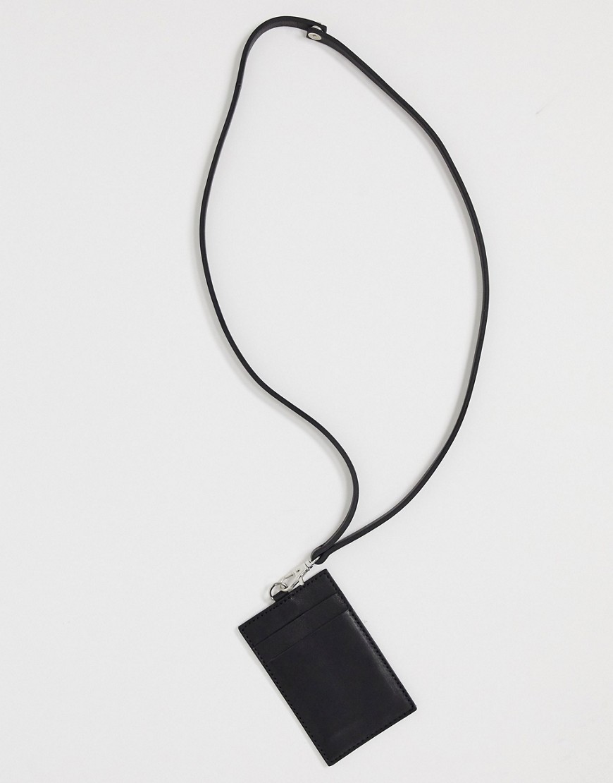 Черный кожаный кошелек на шею с ремешком и отделениями для карт ASOS DESIGN