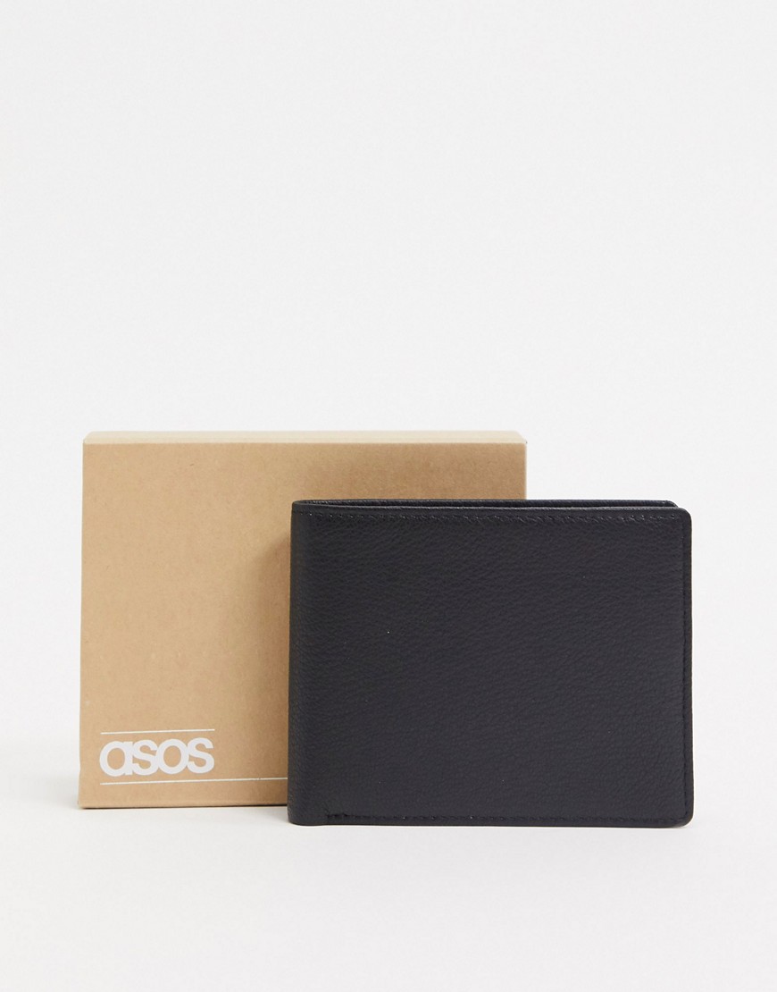 фото Черный кожаный кошелек с серой подкладкой asos design