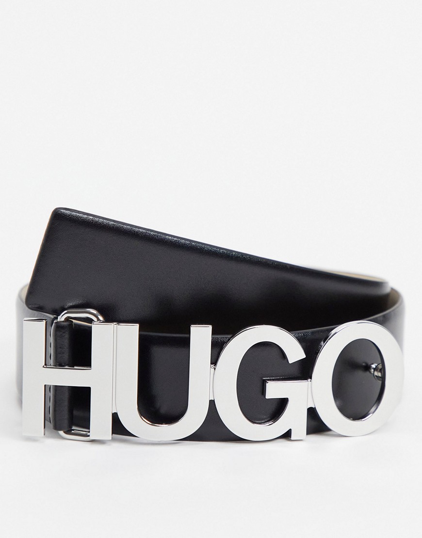 фото Черный кожаный ремень с логотипом hugo-черный цвет