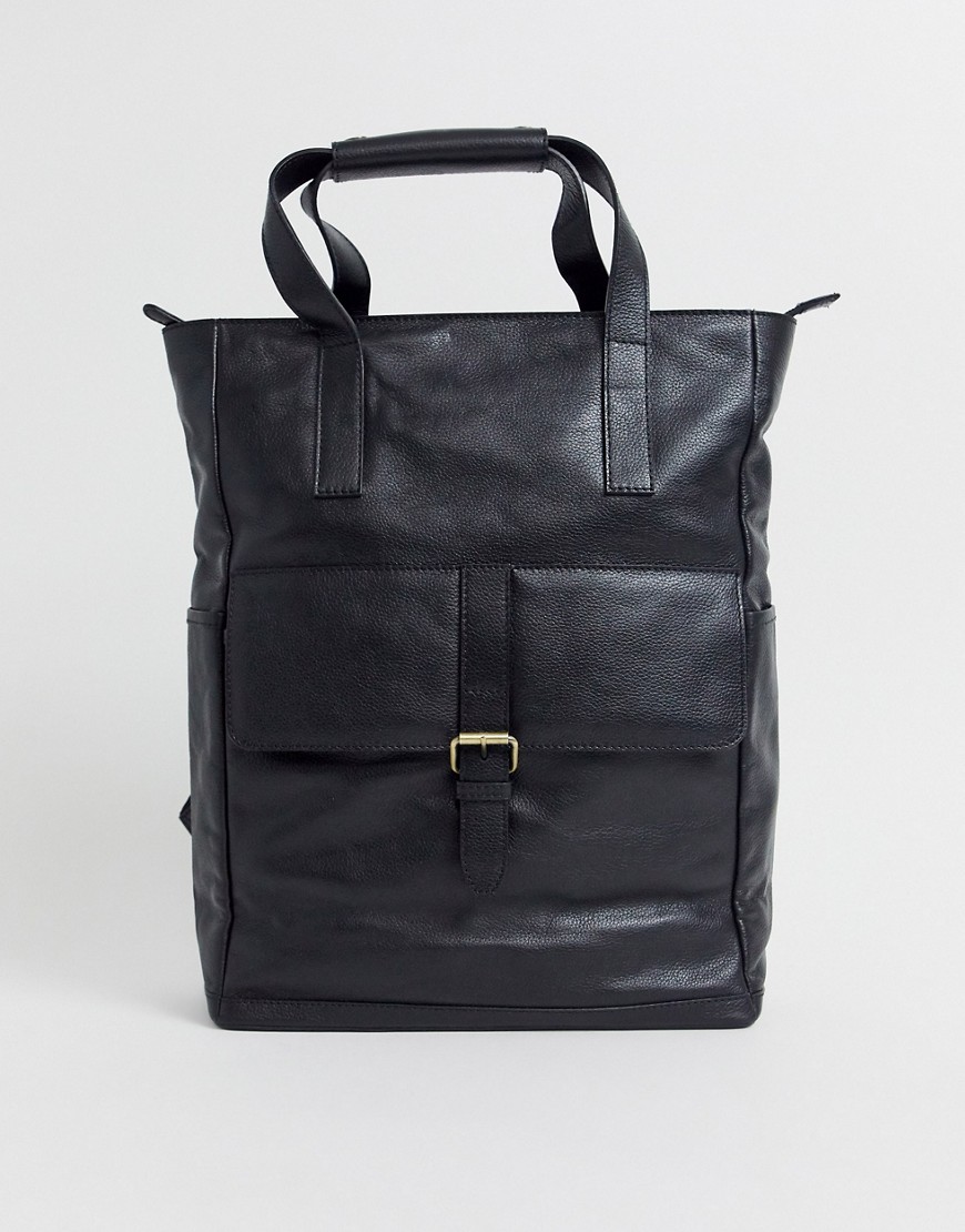 фото Черный кожаный рюкзак с ручками asos design