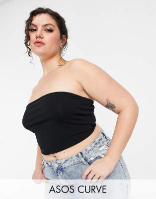 фото Черный кроп-топ бандо из органического хлопка asos design curve ultimate-черный цвет asos curve