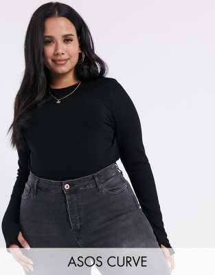 фото Черный кроп-топ в рубчик с вырезом для большого пальца asos design curve asos curve