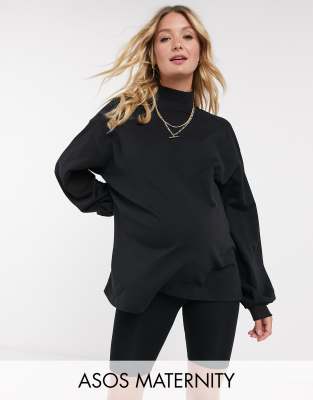 фото Черный легкий свитшот в стиле oversized с высоким воротом asos design maternity asos maternity