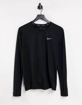 фото Черный лонгслив nike running miler dri-fit-черный цвет