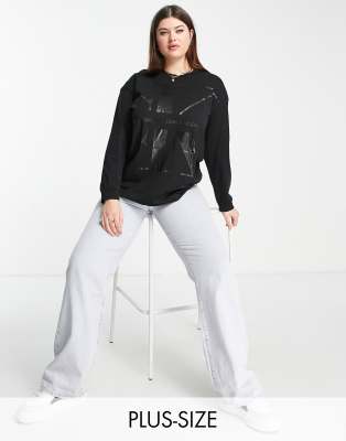 фото Черный лонгслив с крупным логотипом calvin klein plus jeans-черный цвет calvin klein jeans plus