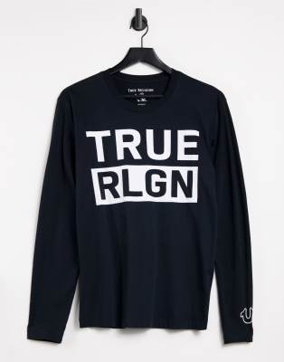 фото Черный лонгслив с логотипом на груди true religion-черный цвет