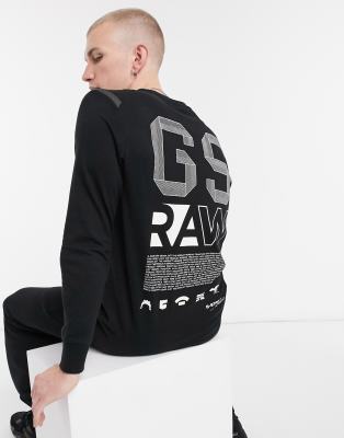 фото Черный лонгслив с вертикальным принтом на спине g-star raw