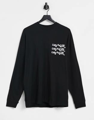 фото Черный лонгслив в стиле oversized с логотипом asos daysocial-черный цвет asos day social