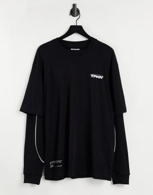 фото Черный лонгслив в стиле oversized с несколькими слоями topman-черный цвет