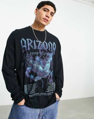 фото Черный лонгслив в стиле oversized с принтом музыкальной группы asos design