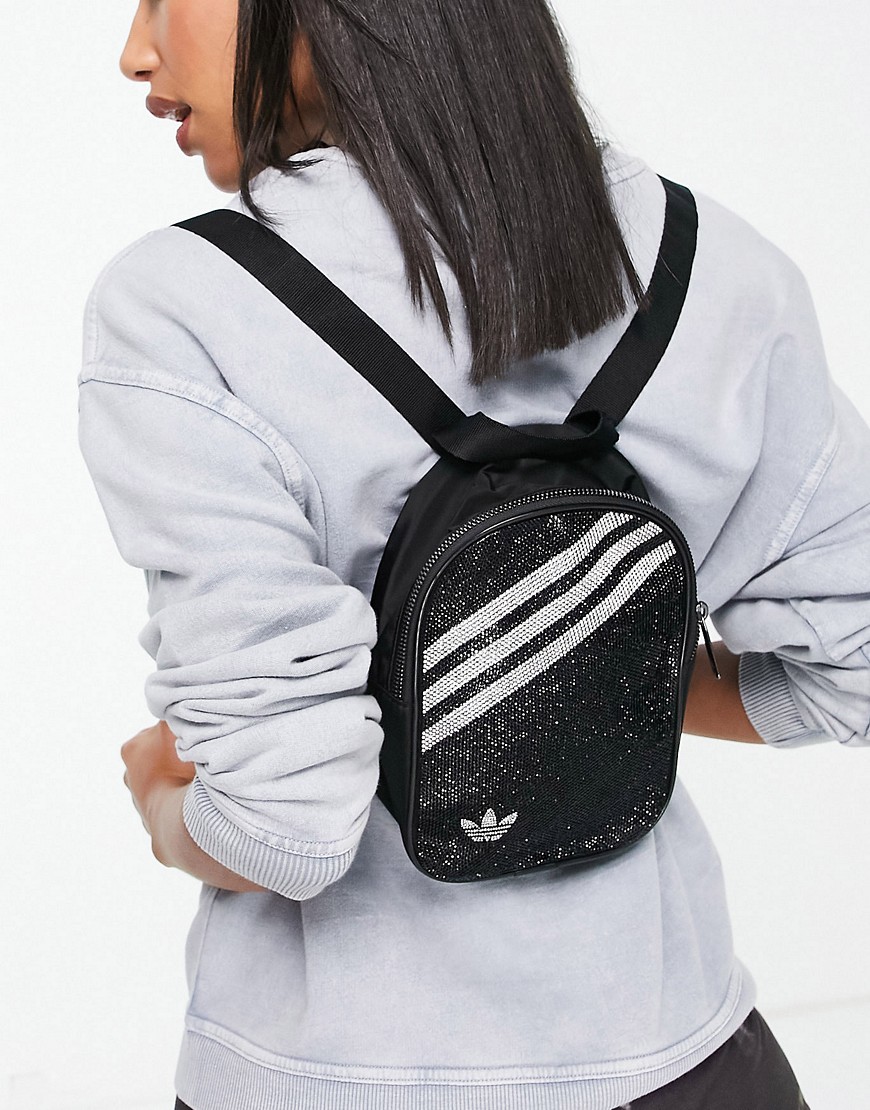 фото Черный маленький рюкзак с тремя полосками из стразов adidas originals-черный цвет