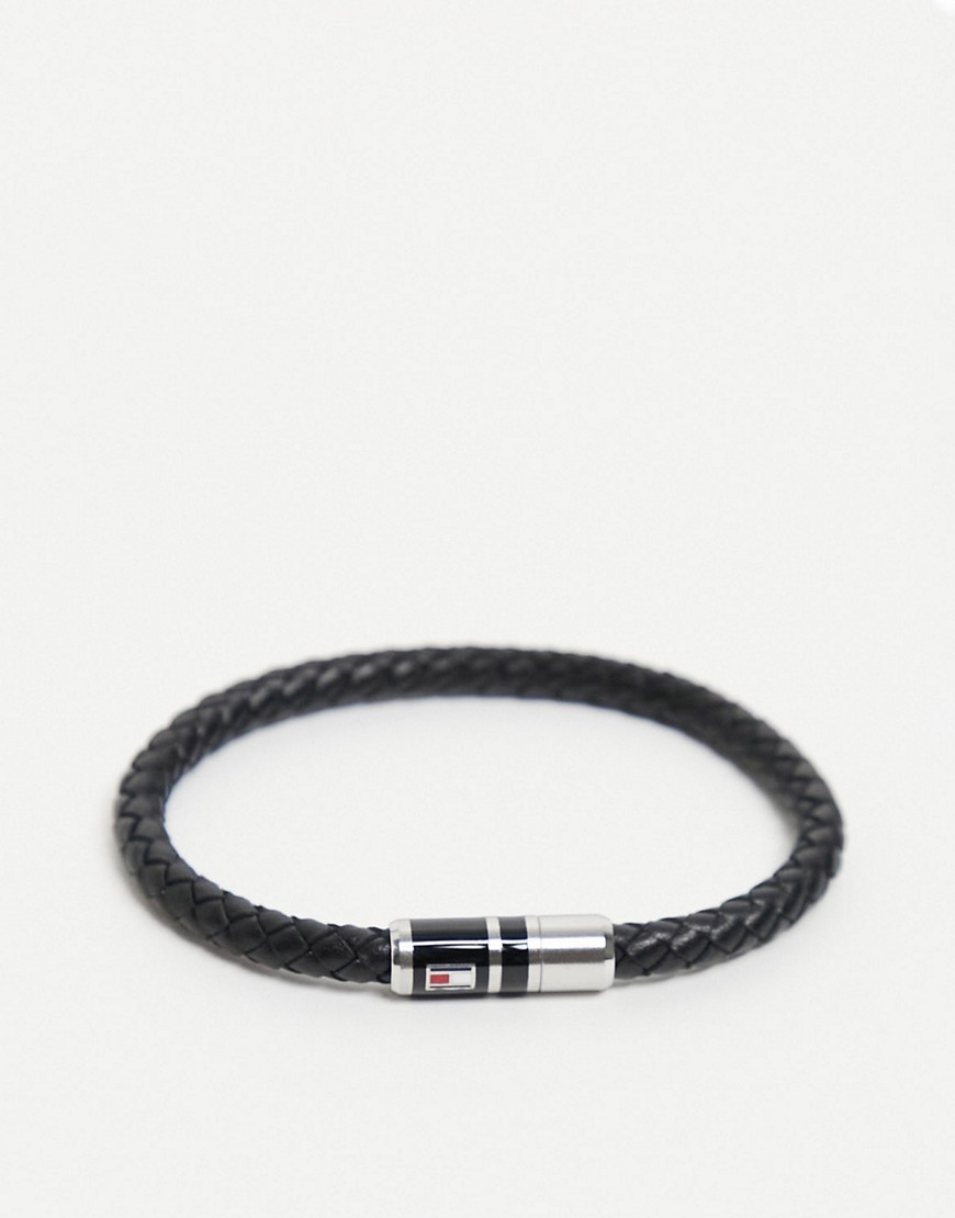 фото Черный мужской браслет из кожи с магнитной застежкой tommy hilfiger-черный цвет