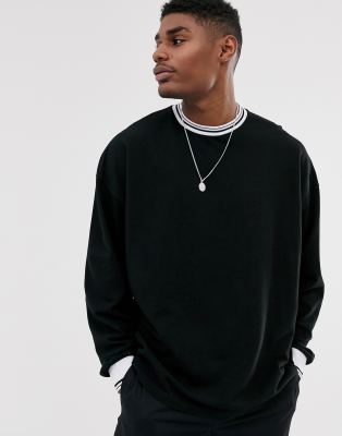 фото Черный oversize-лонгслив из ткани пике с кантом asos design