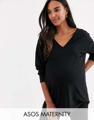 фото Черный oversize-топ с v-образным вырезом и рукавами \"летучая мышь\" asos design maternity asos maternity