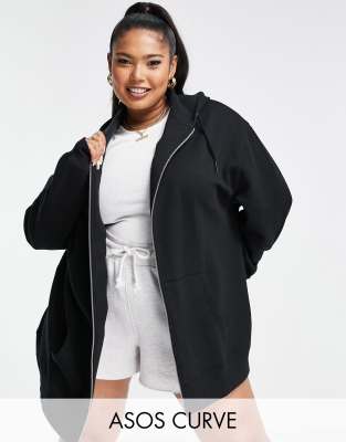 фото Черный oversized-худи на молнии asos design curve-черный цвет asos curve