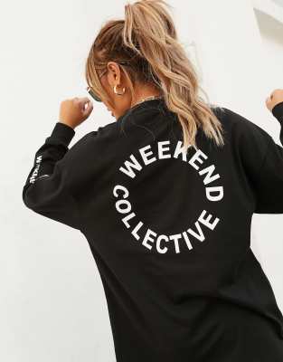 фото Черный oversized-лонгслив с логотипом на спине asos design