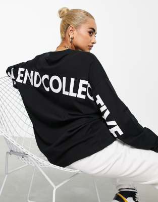 фото Черный oversized-лонгслив с логотипом на спине asos weekend collective-голубой