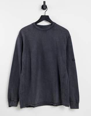 Однотонные футболки Черный oversized-лонгслив с необработанными краями Bershka-Белый