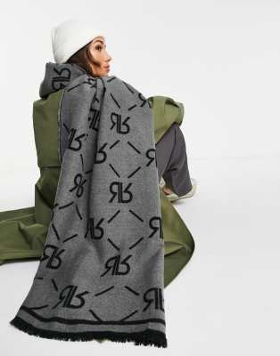 Шарфы и кейпы  Asos Черный oversized-шарф с принтом монограммы River Island-Черный цвет