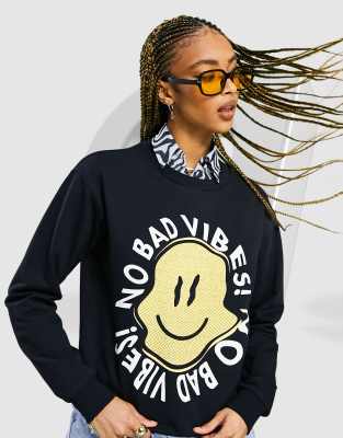 фото Черный oversized-свитшот с принтом "happy vibes" asos design-черный цвет