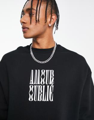 фото Черный oversized-свитшот с текстовым принтом "amour" asos design-черный цвет