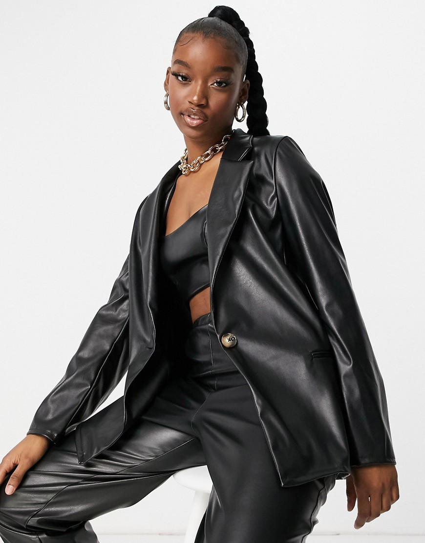 фото Черный пиджак из искусственной кожи в винтажном стиле asos design