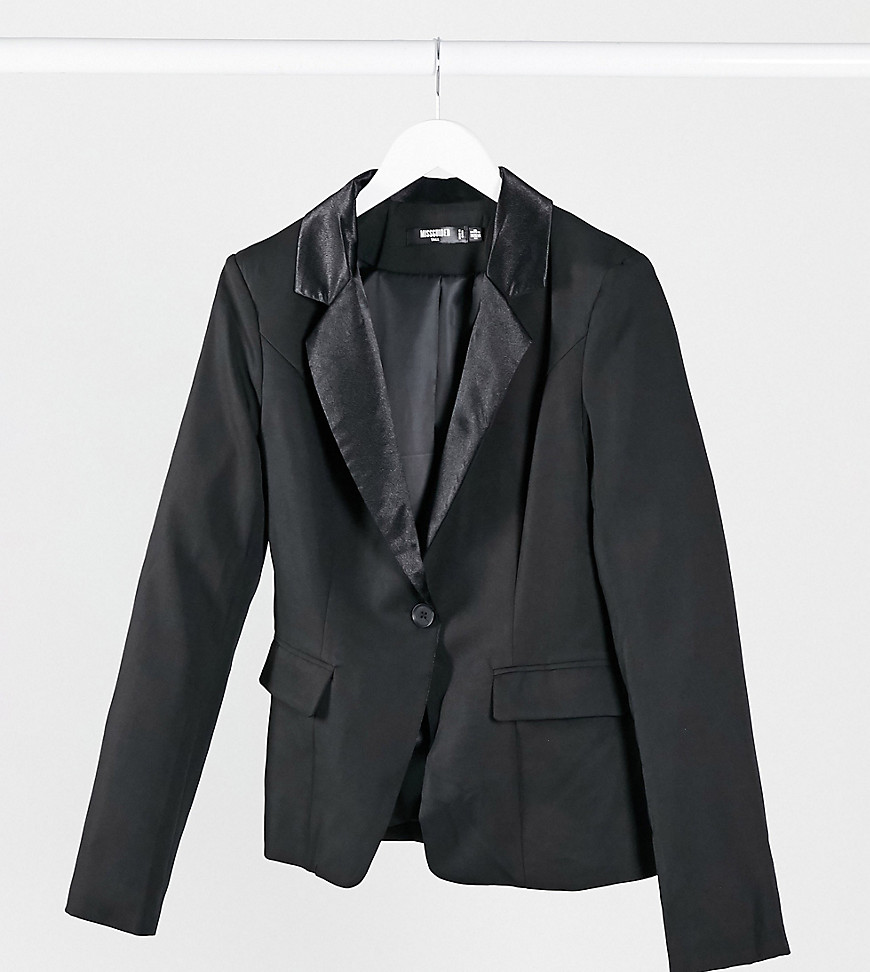 фото Черный пиджак с лацканами из ткани под атлас missguided tall