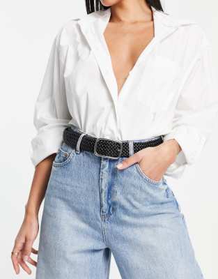 Ремни Черный плетеный ремень бойфренда с квадратной пряжкой ASOS DESIGN