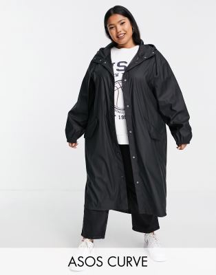 Черный прорезиненный дождевик миди ASOS DESIGN Curve-Черный цвет