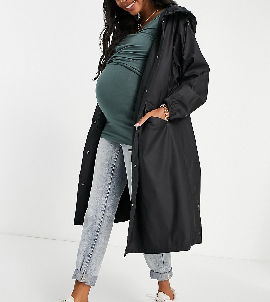 фото Черный прорезиненный дождевик миди asos design maternity-черный цвет asos maternity