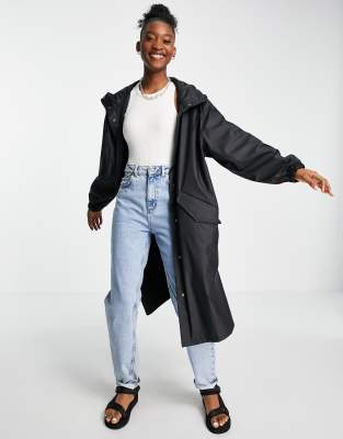 Черный прорезиненный дождевик миди ASOS DESIGN-Черный цвет