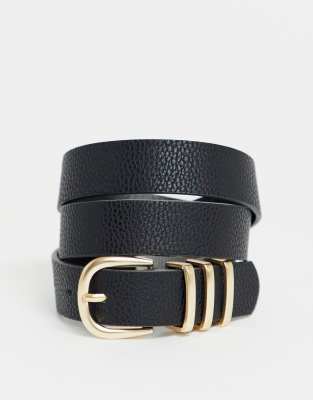 Ремни  Asos Черный ремень с золотистой пряжкой Pieces-Бежевый