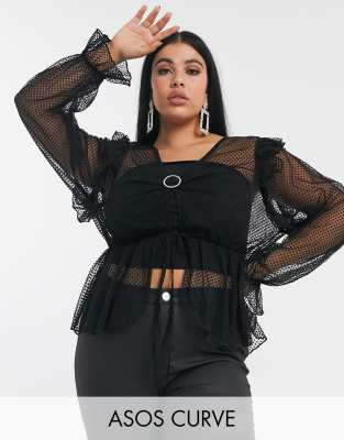 фото Черный сетчатый топ со стразами asos design curve asos curve