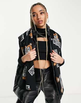 Шарфы и кейпы Черный шарф с принтом плюшевых мишек и логотипом Moschino-Белый