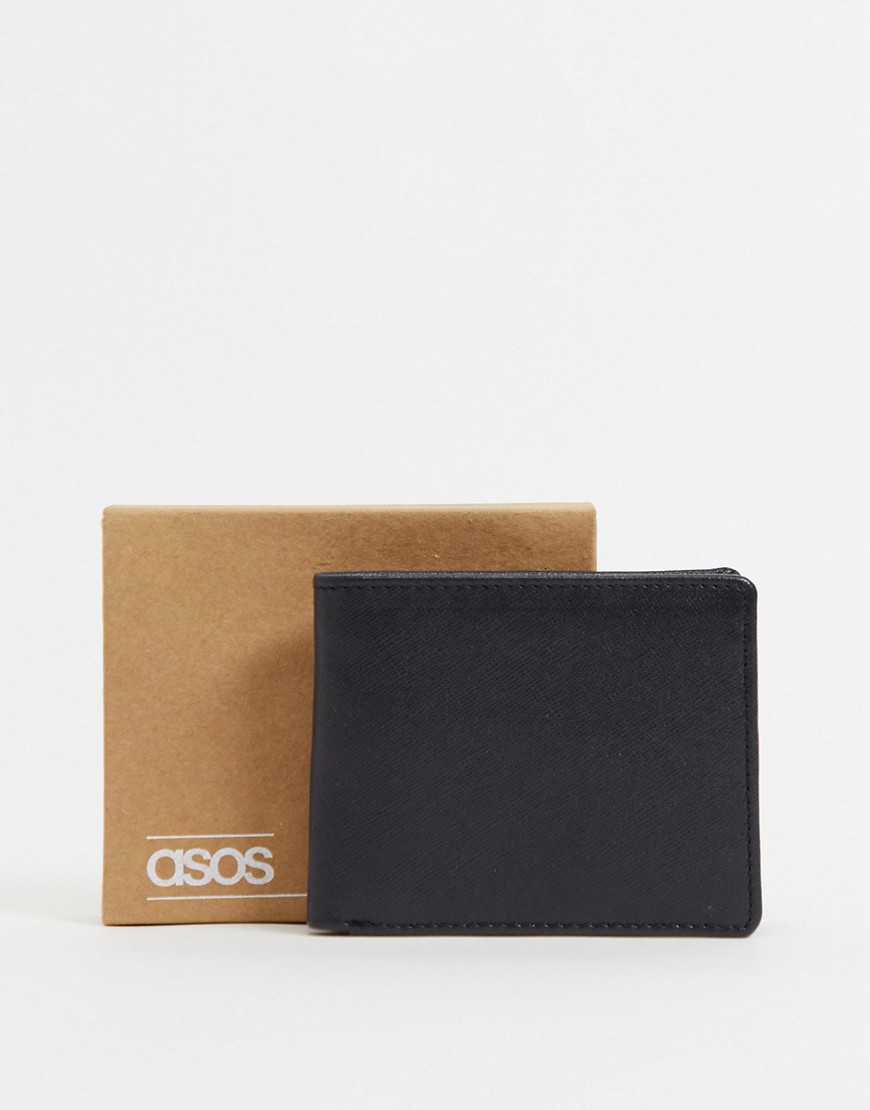 фото Черный, складывающийся вдвое бумажник из сафьяновой кожи с тиснением asos design-черный цвет