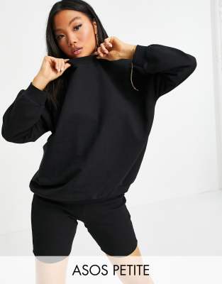 Черный спортивный комплект из свитшота и шорт-леггинсов в рубчик ASOS DESIGN Petite-Черный цвет